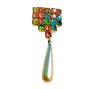 Vintage Rainbow 🌈 large Rhinestones and a droop pearl brooch